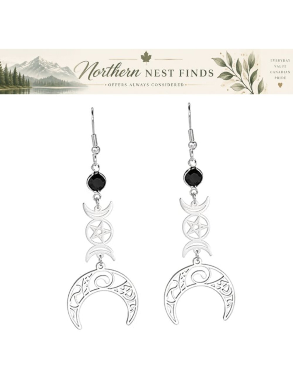 Triple Moon Goddess Earrings Stainless Steel Gothic Wicca Jewelry for Women